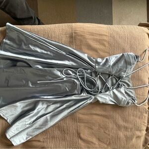 Blue Metallic Dress with Lace-Up Back